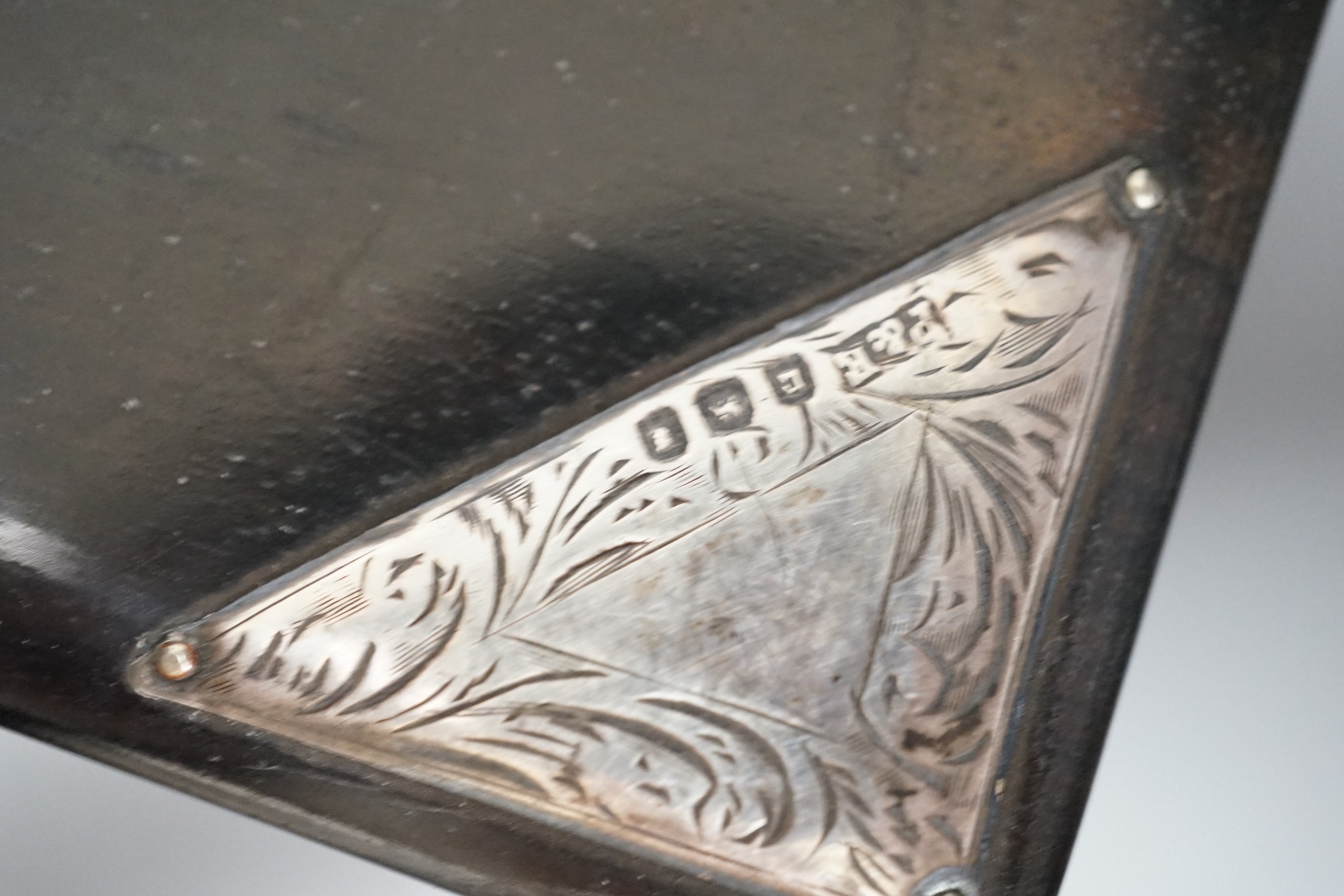 A Victorian silver mounted ebonised 'jewels' box and three jars